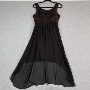 Jolie Sleeveless Dress Metallic Top Sheer Sharkbite Overlay on Skirt Sz 10